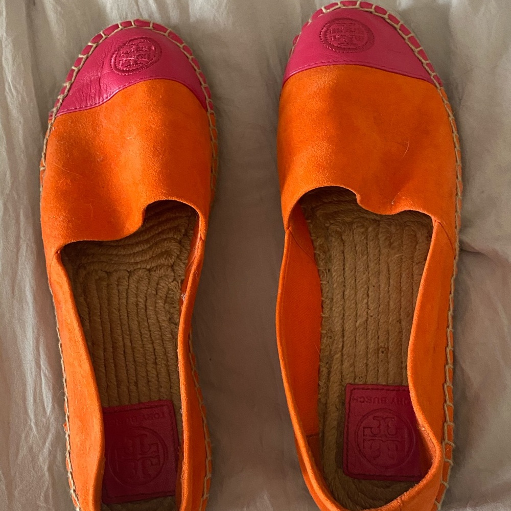 Tory Burch hot pink & orange espadrilles size 8